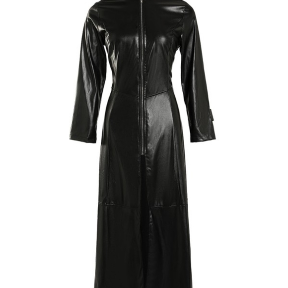 PU Leather Zipper Design Long Sleeve Coat in Black ; size 2XL - Picture 4 of 9
